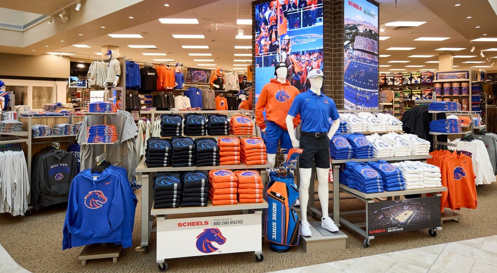 the front of the boise state fan shop at meridian scheels