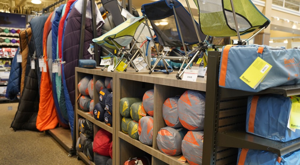 a camping shop within a scheels location
