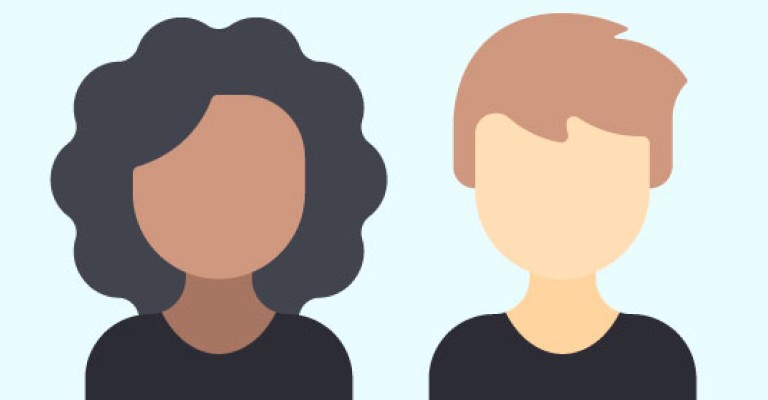 a male and female cartoon displaying what a round face shape looks like