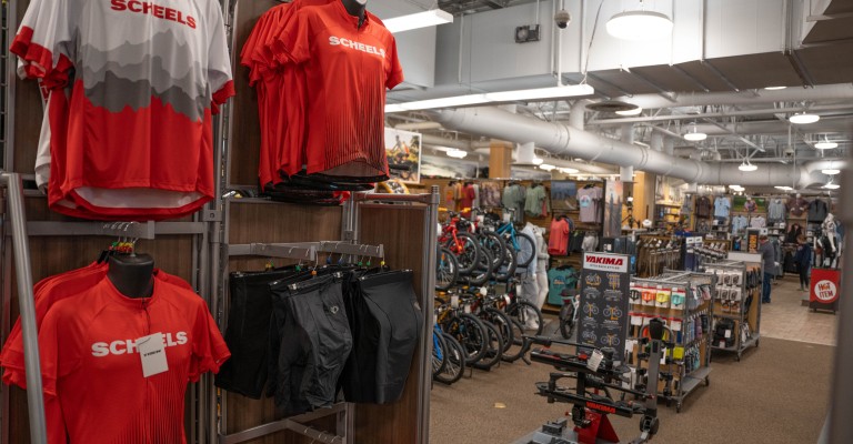 a variety of cycle clothing on display