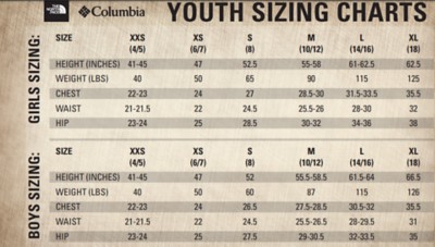 the north face boys size chart