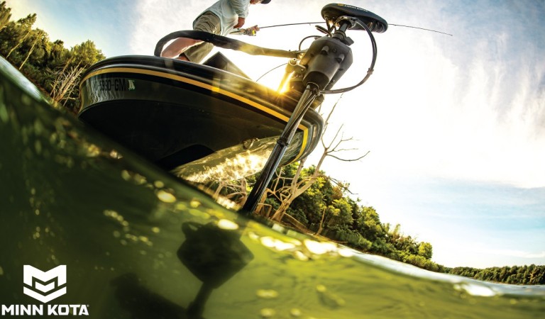 An underwater view of a trolling motor