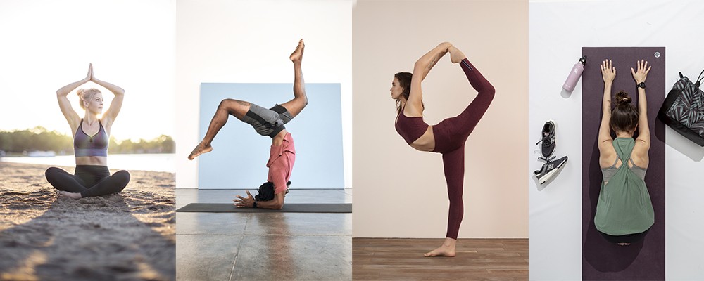 People doing yoga while wearing yoga clothing